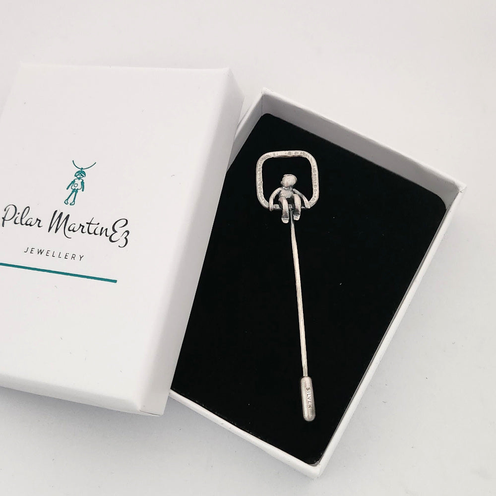 Hammered Stick Pin With Little Man Sitting