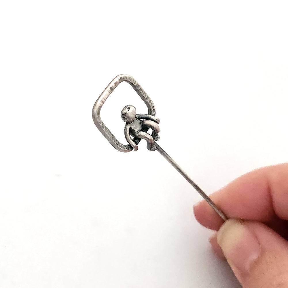 Hammered Stick Pin With Little Man Sitting