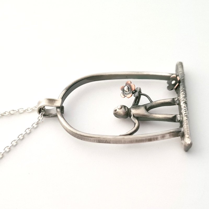 Little Man With Flower Pendant – Sterling Silver and Copper