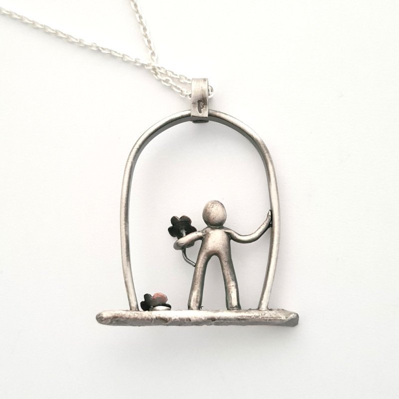 Little Man With Flower Pendant – Sterling Silver and Copper