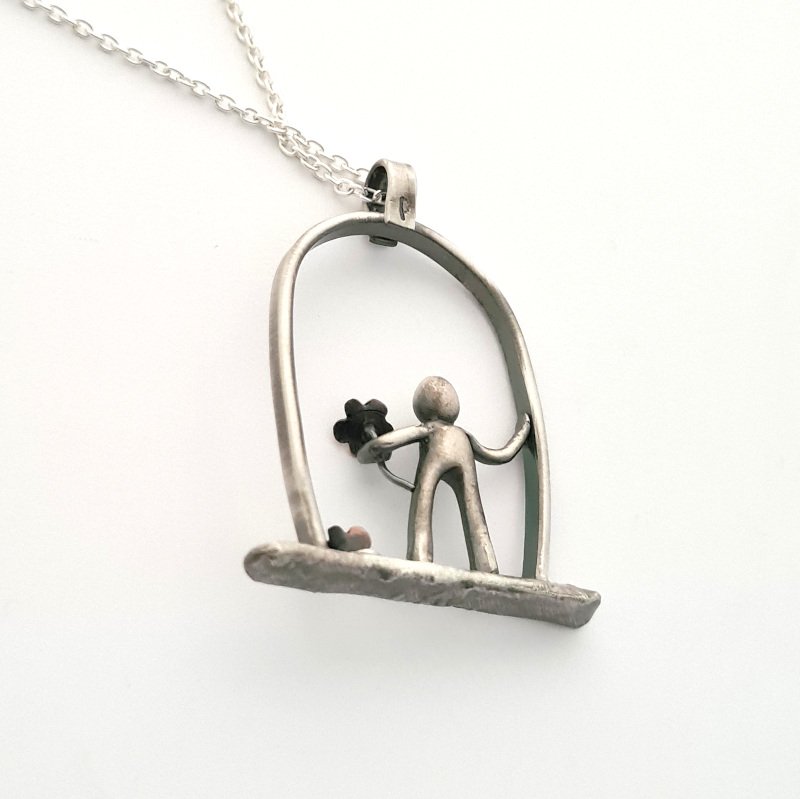 Little Man With Flower Pendant – Sterling Silver and Copper