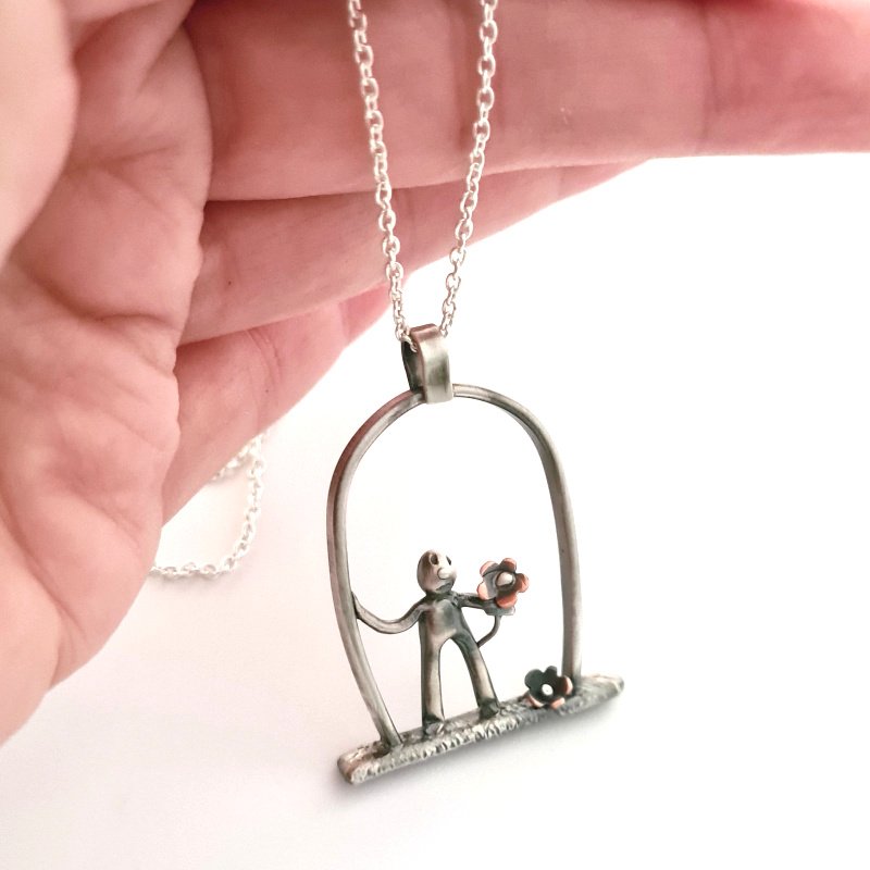Little Man With Flower Pendant – Sterling Silver and Copper