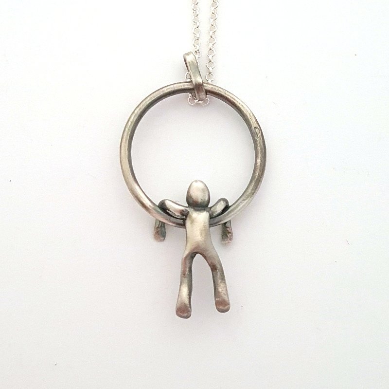 Little Men Hammered Ring Pendant - Sterling Silver
