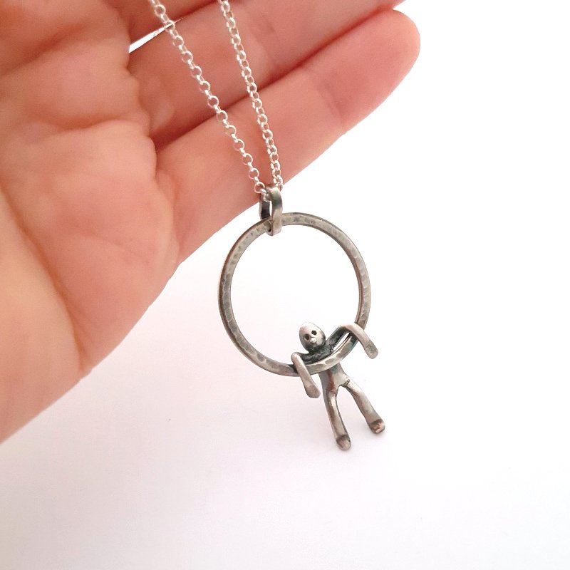 Little Men Hammered Ring Pendant - Sterling Silver