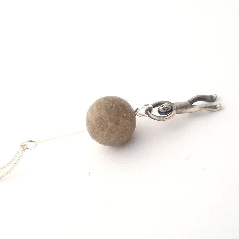 Little Men Hanging Pendant With Fossilised Coral Bead