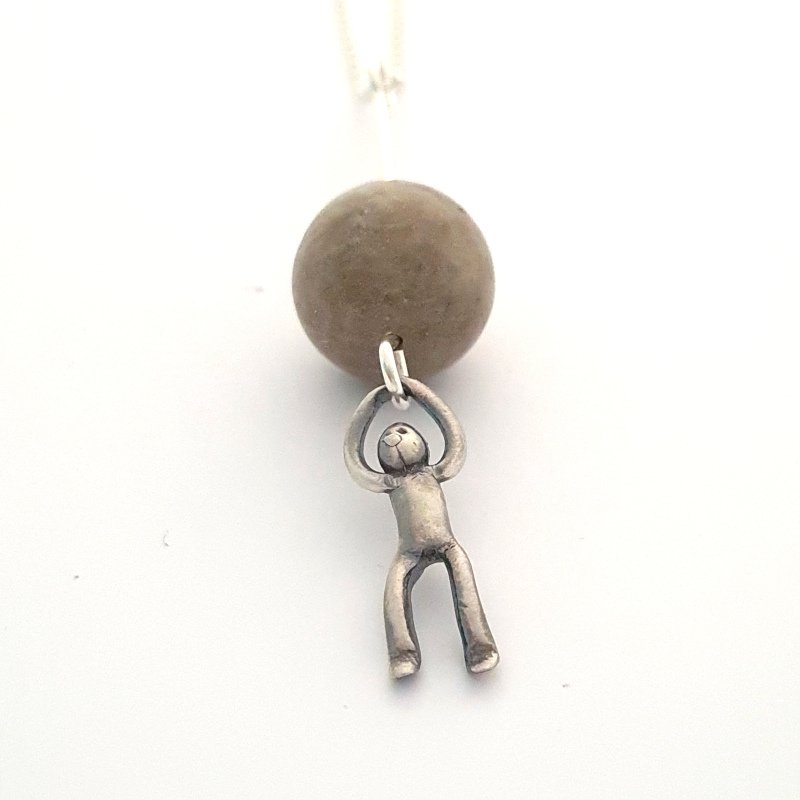 Little Men Hanging Pendant With Fossilised Coral Bead