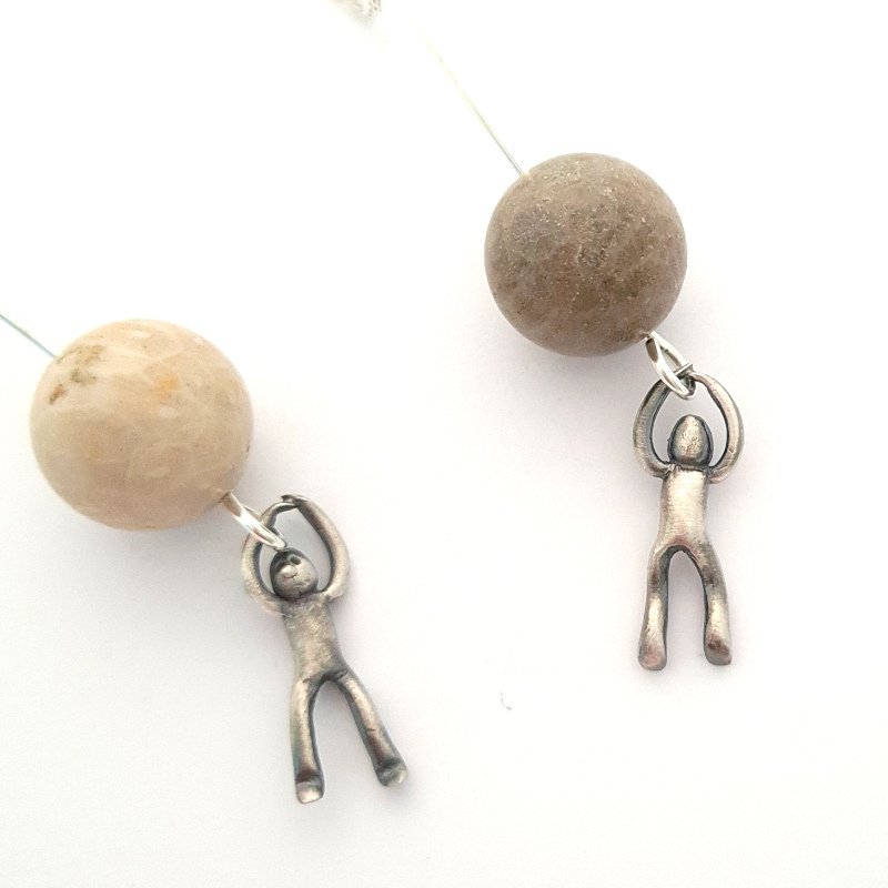 Little Men Hanging Pendant With Fossilised Coral Bead