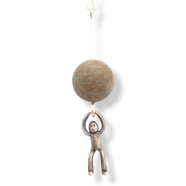 Little Men Hanging Pendant With Fossilised Coral Bead