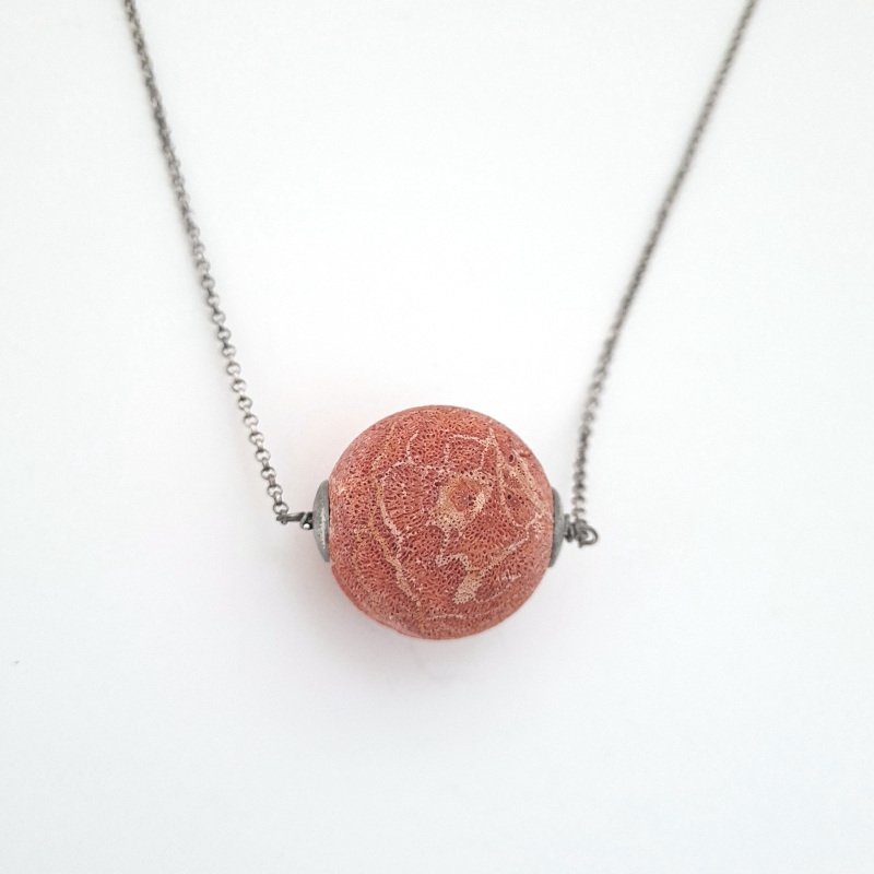 Minimalist Style Necklace with Coral and Little Man - Sterling Silver