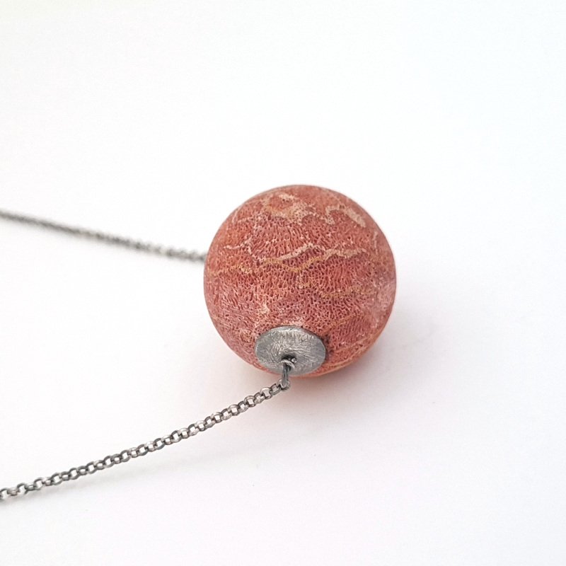 Minimalist Style Necklace with Coral and Little Man - Sterling Silver