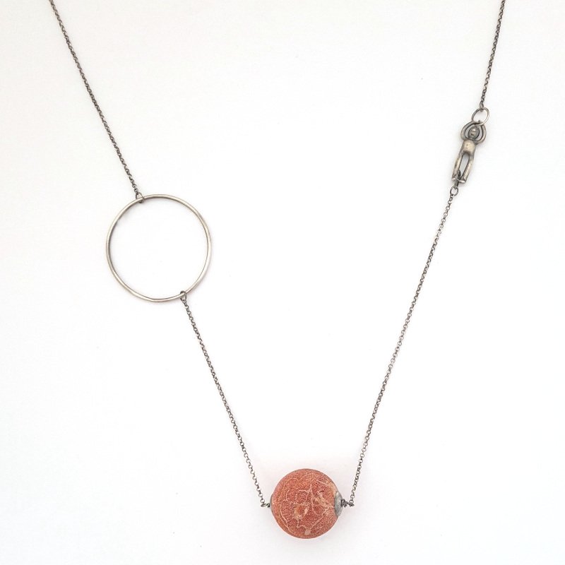 Minimalist Style Necklace with Coral and Little Man - Sterling Silver