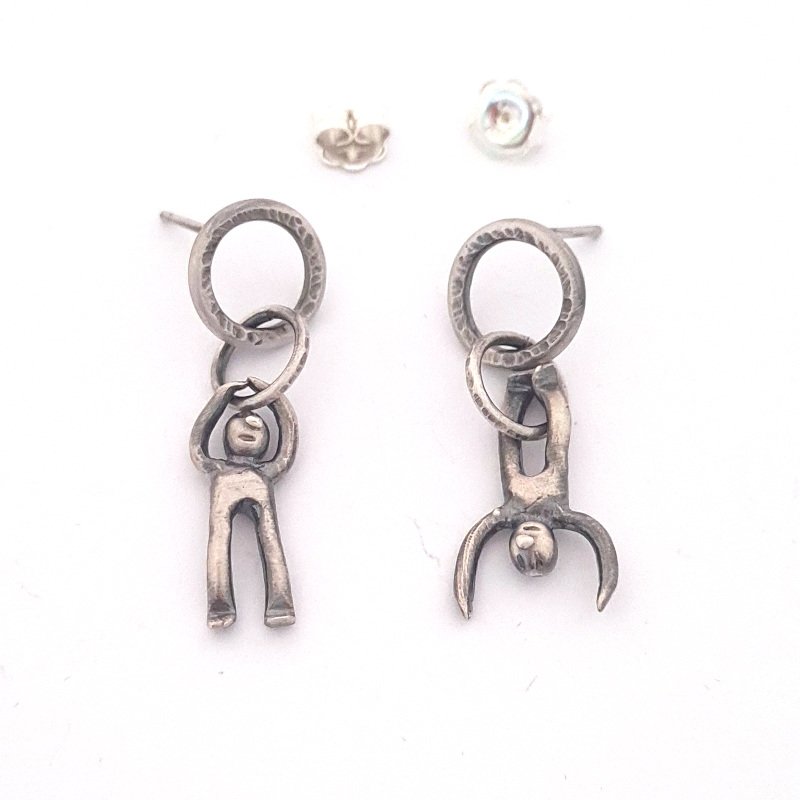 Mismatched Sterling Silver Hammered Ring Earrings