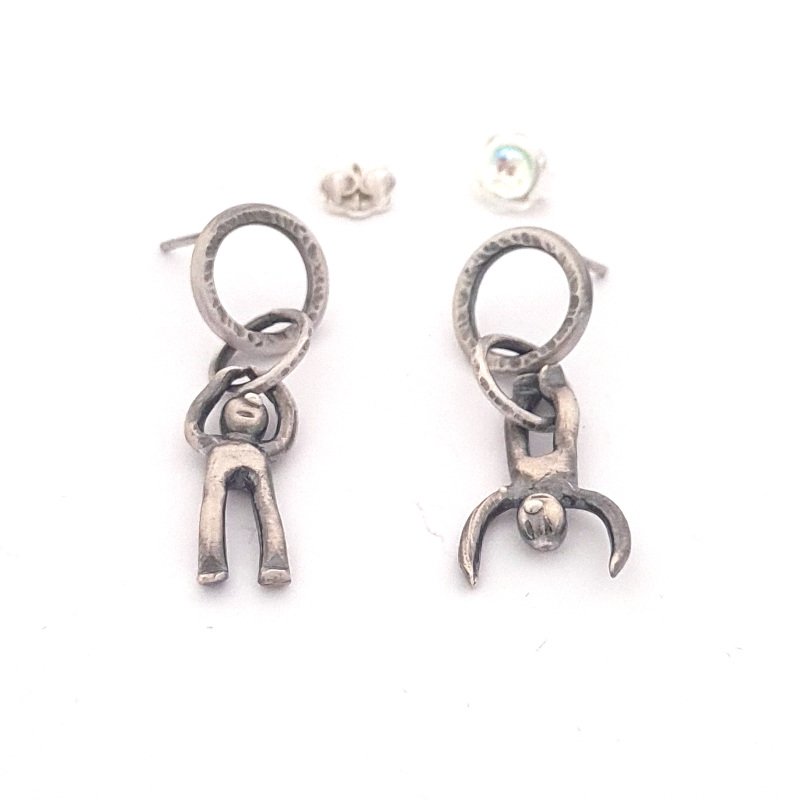 Mismatched Sterling Silver Hammered Ring Earrings