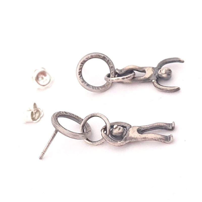 Mismatched Sterling Silver Hammered Ring Earrings