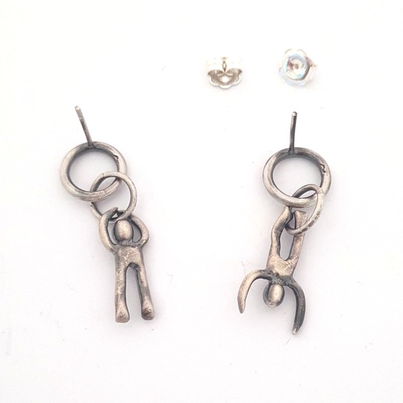 Mismatched Sterling Silver Hammered Ring Earrings