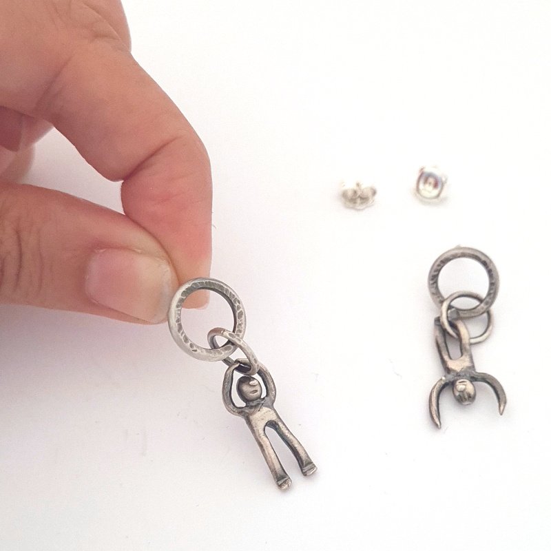 Mismatched Sterling Silver Hammered Ring Earrings