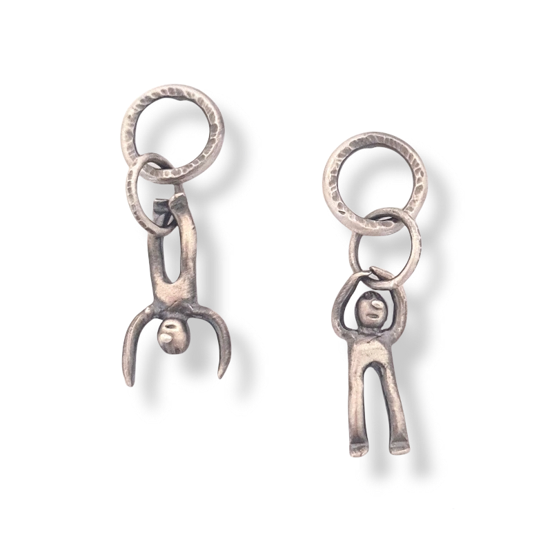 Mismatched Sterling Silver Hammered Ring Earrings