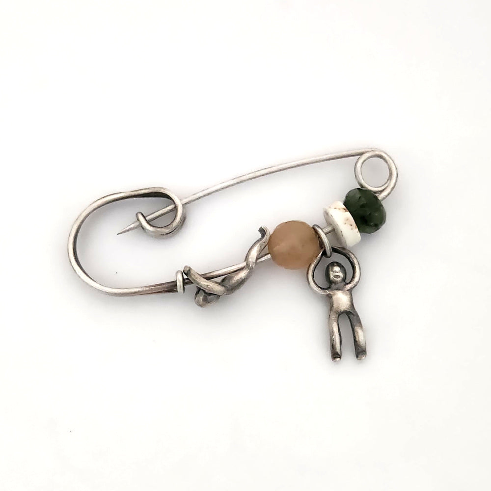Sterling Silver Safety Pin With Gemstones - Big
