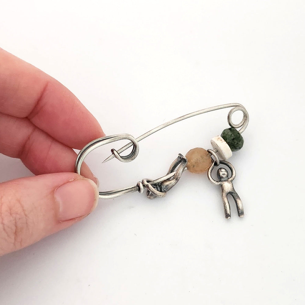 Sterling Silver Safety Pin With Gemstones - Big