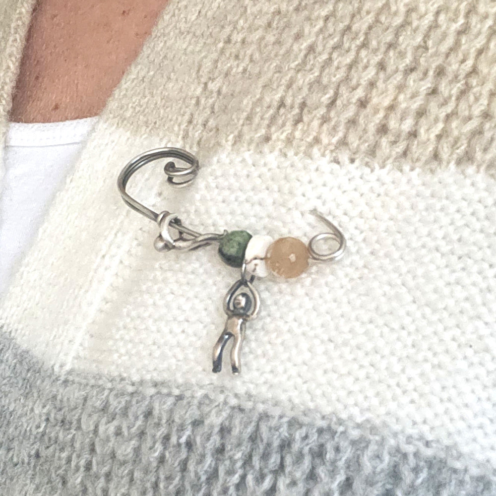 Sterling Silver Safety Pin With Gemstones - Big