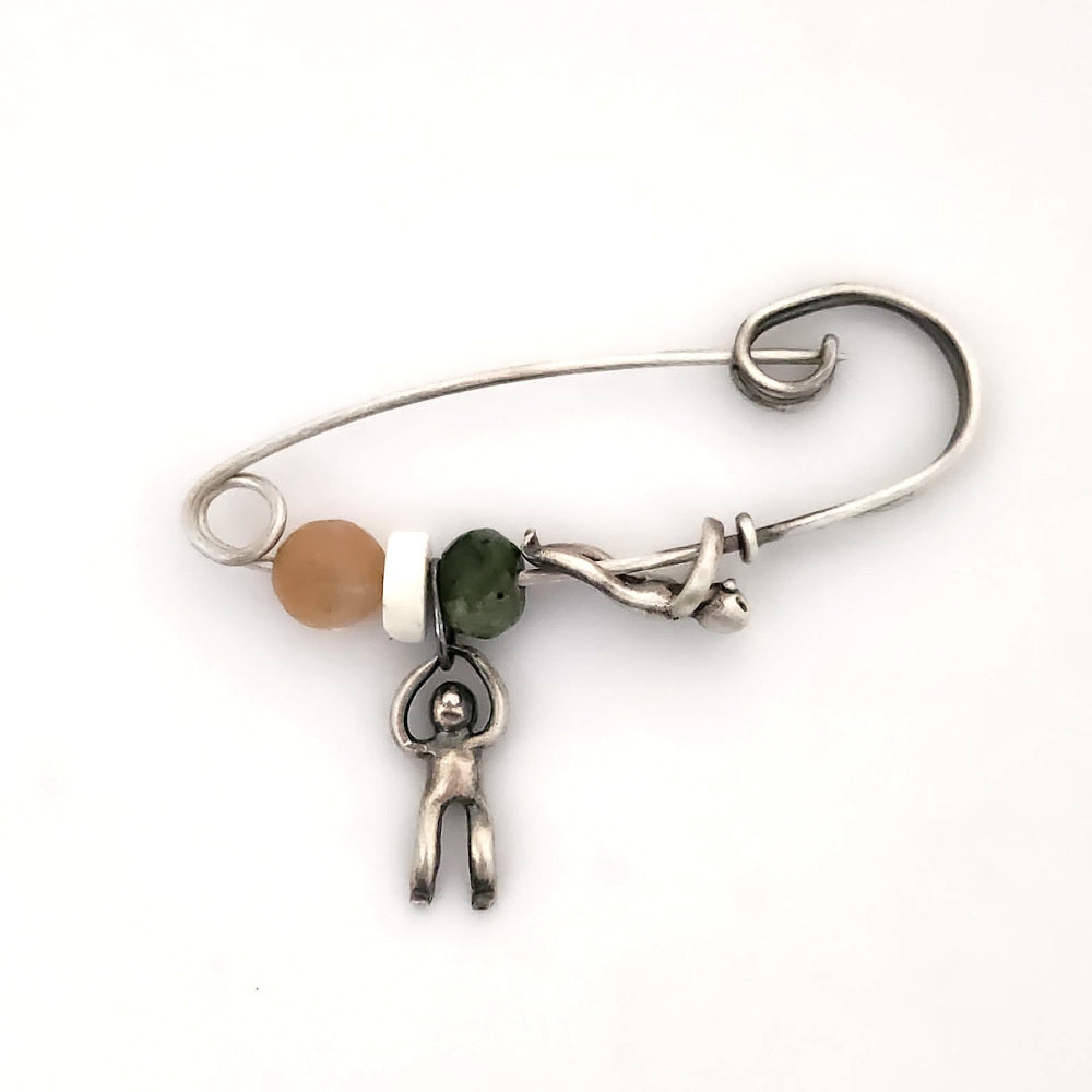 Sterling Silver Safety Pin With Gemstones - Big