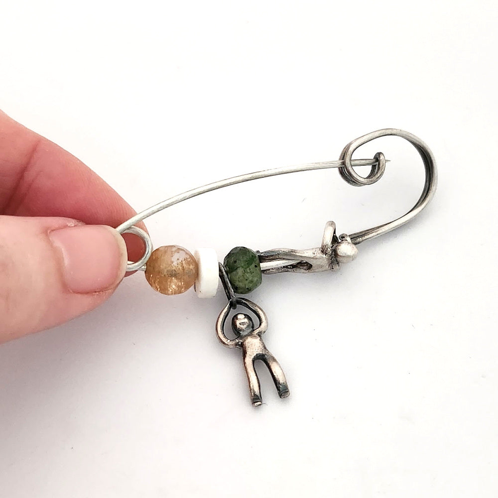 Sterling Silver Safety Pin With Gemstones - Big