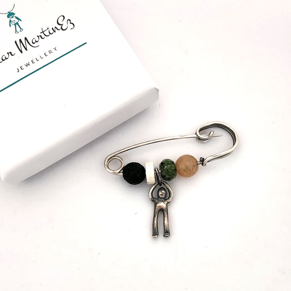 Sterling Silver Safety Pin With Gemstones - Small