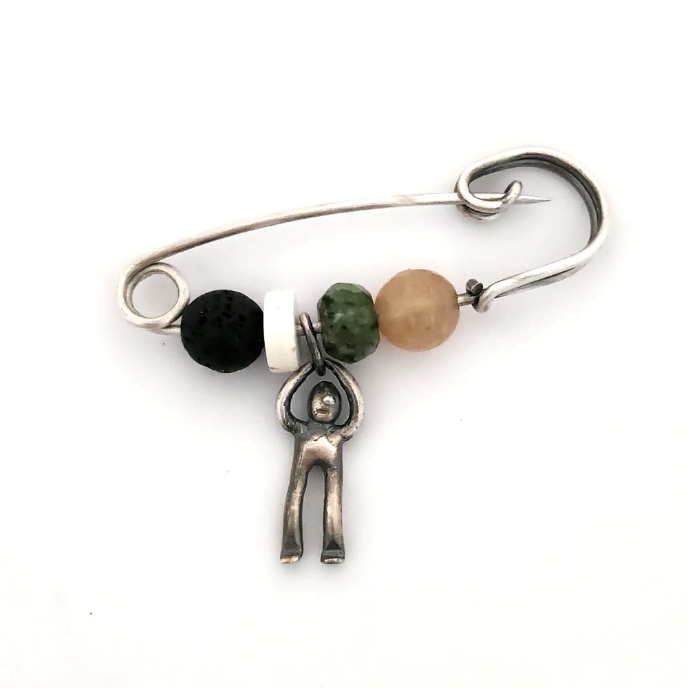 Sterling Silver Safety Pin With Gemstones - Small