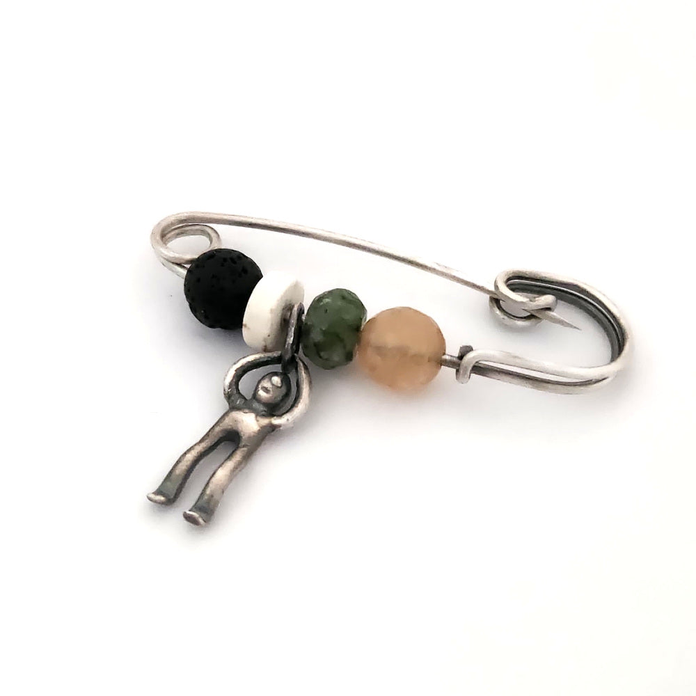Sterling Silver Safety Pin With Gemstones - Small