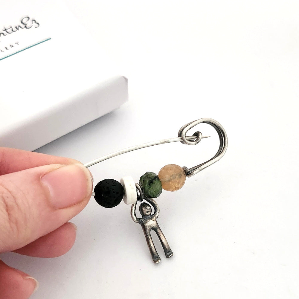 Sterling Silver Safety Pin With Gemstones - Small