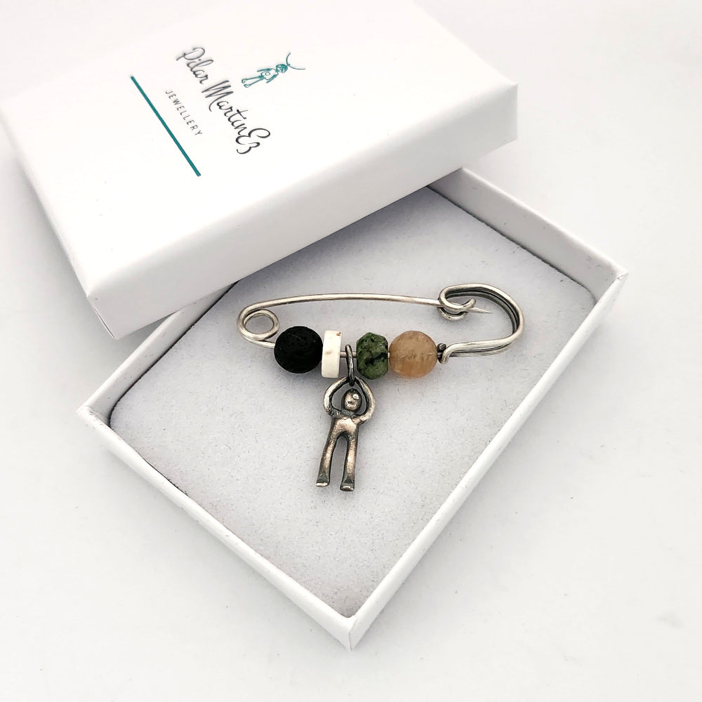 Sterling Silver Safety Pin With Gemstones - Small
