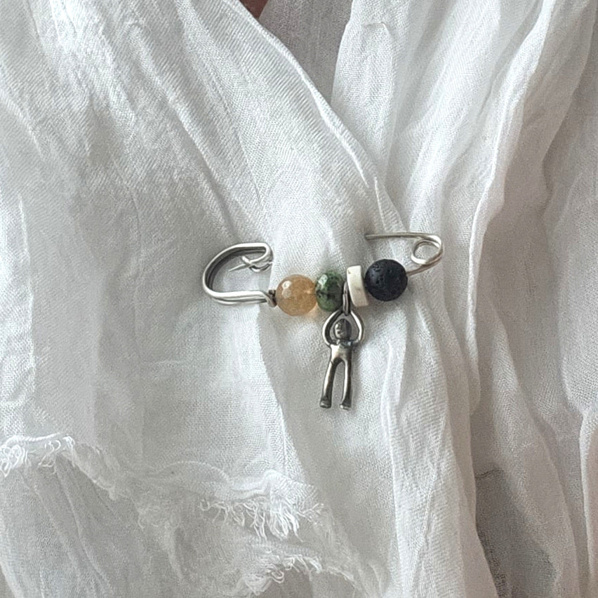 Sterling Silver Safety Pin With Gemstones - Small