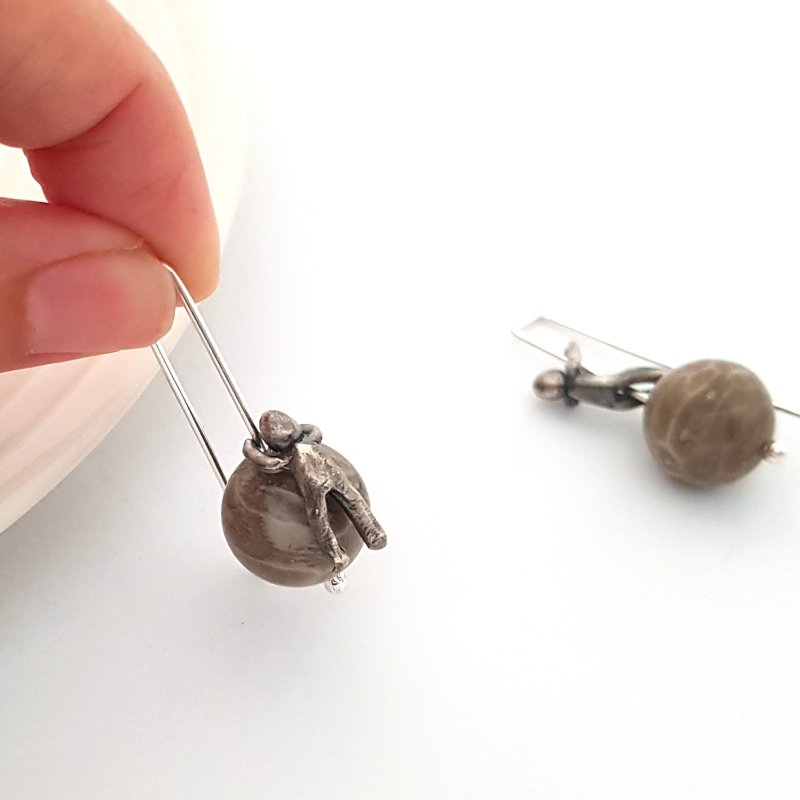 Little Men And Fossil Coral Gemstone Earrings