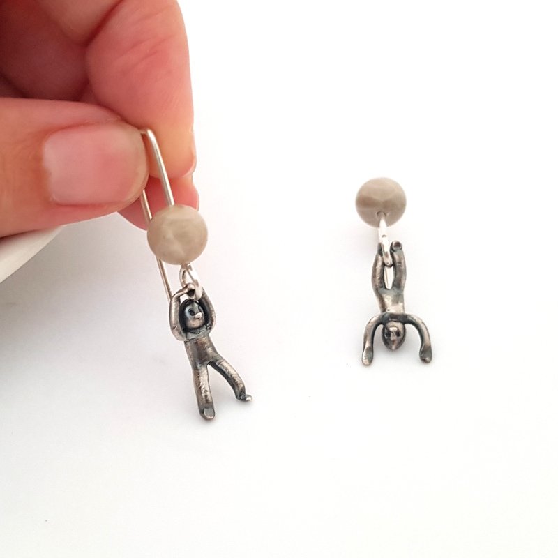 Little Men Up Down Fossil Coral Earrings - Two Sizes