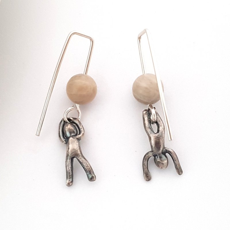 Little Men Up Down Fossil Coral Earrings - Two Sizes