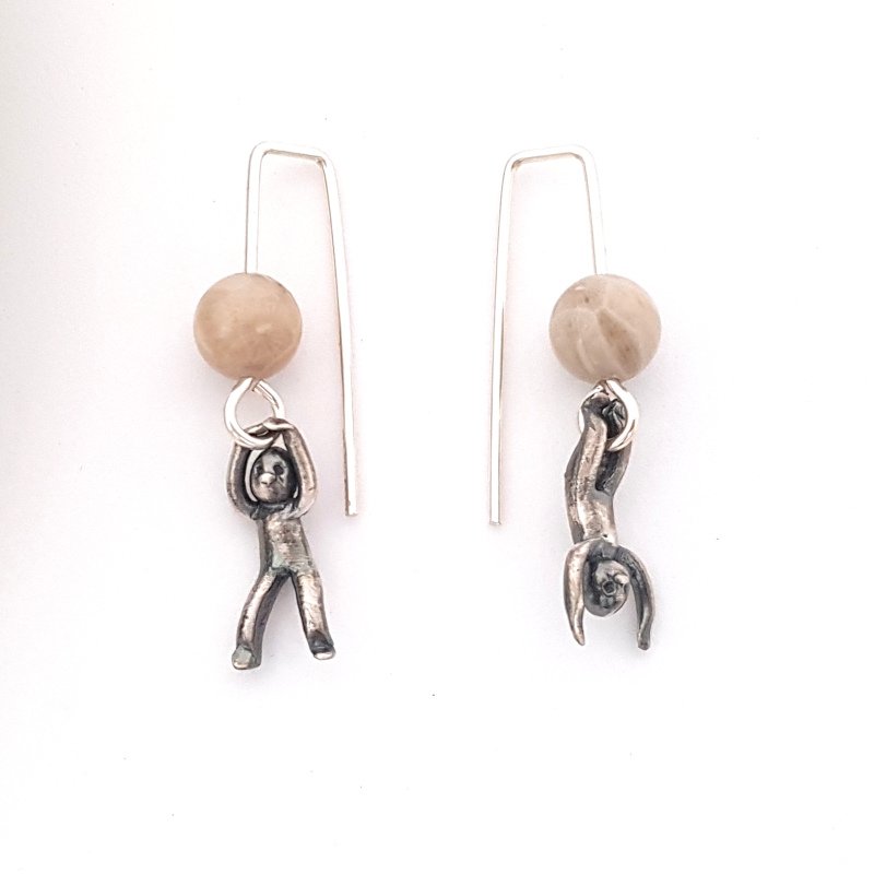 Little Men Up Down Fossil Coral Earrings - Two Sizes