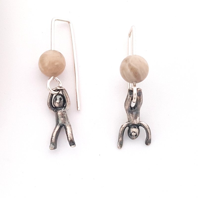 Little Men Up Down Fossil Coral Earrings - Two Sizes