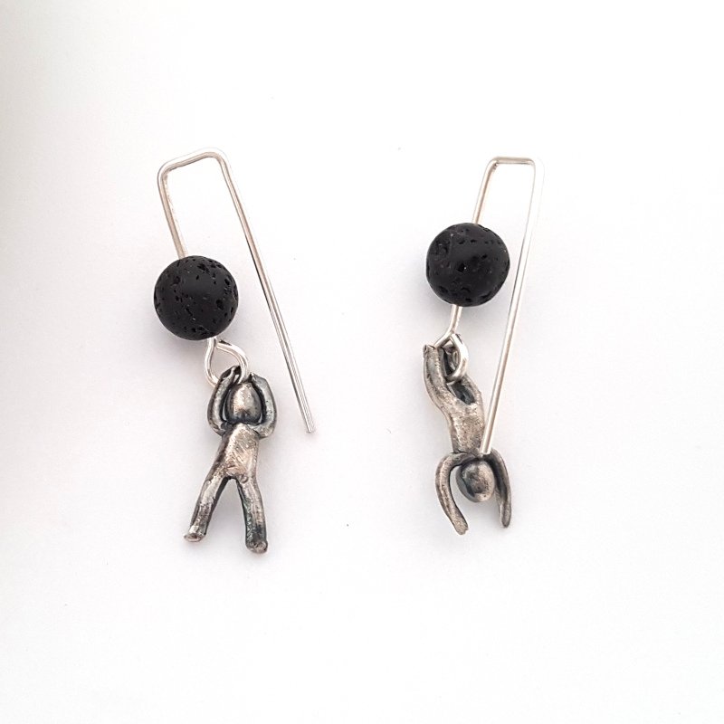 Little Men Up Down Volcanic Lava Earrings - Two Sizes