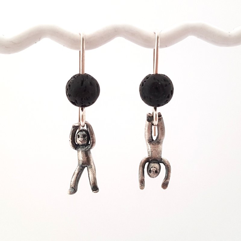 Little Men Up Down Volcanic Lava Earrings - Two Sizes