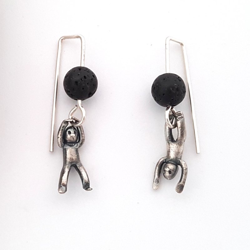 Little Men Up Down Volcanic Lava Earrings - Two Sizes