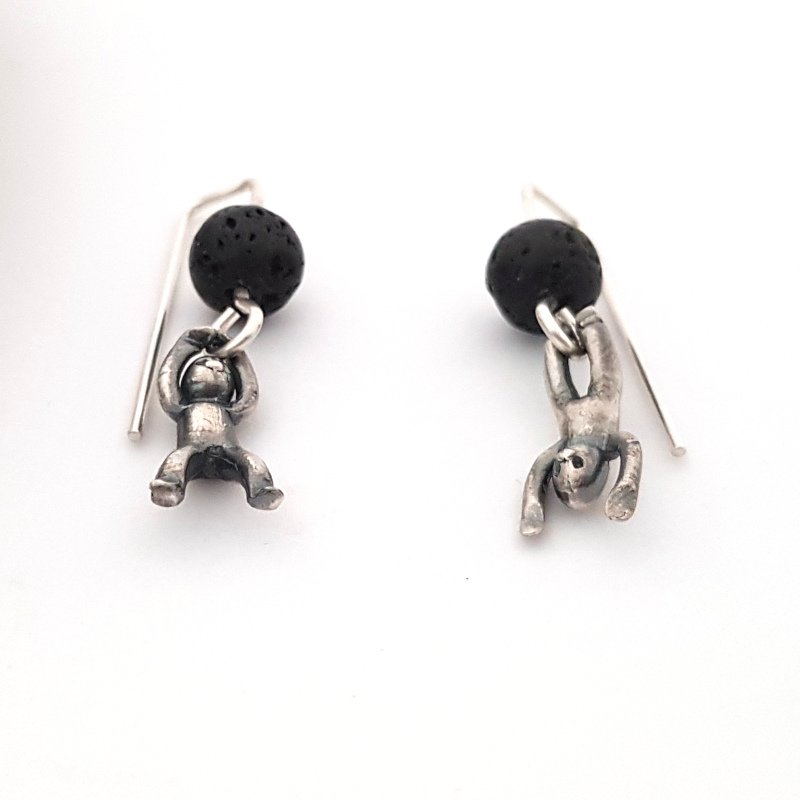 Little Men Up Down Volcanic Lava Earrings - Two Sizes
