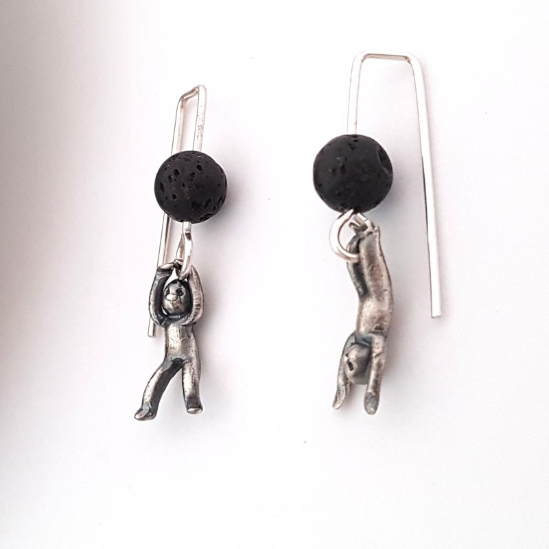 Little Men Up Down Volcanic Lava Earrings - Two Sizes
