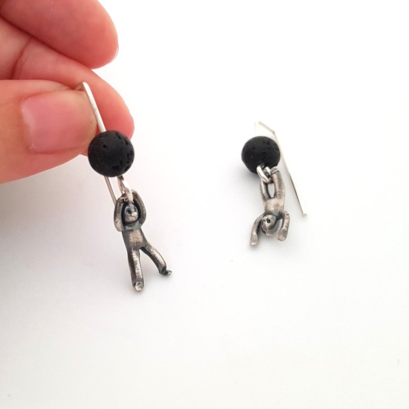 Little Men Up Down Volcanic Lava Earrings - Two Sizes