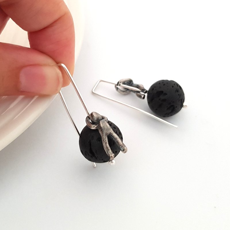 Little Men And Volcanic Lava Gemstone Earrings