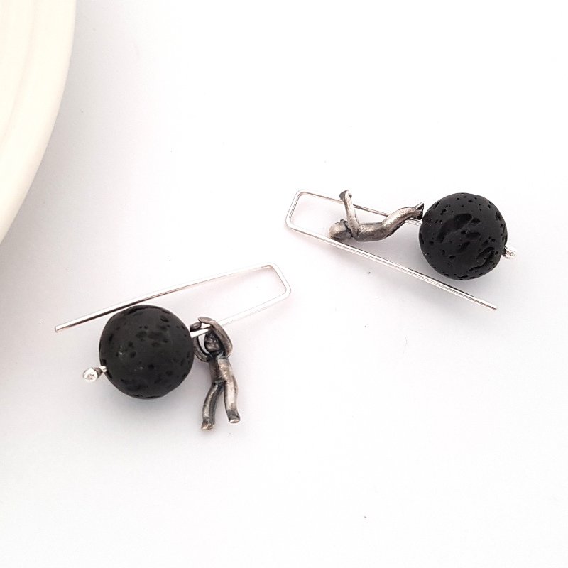 Little Men And Volcanic Lava Gemstone Earrings