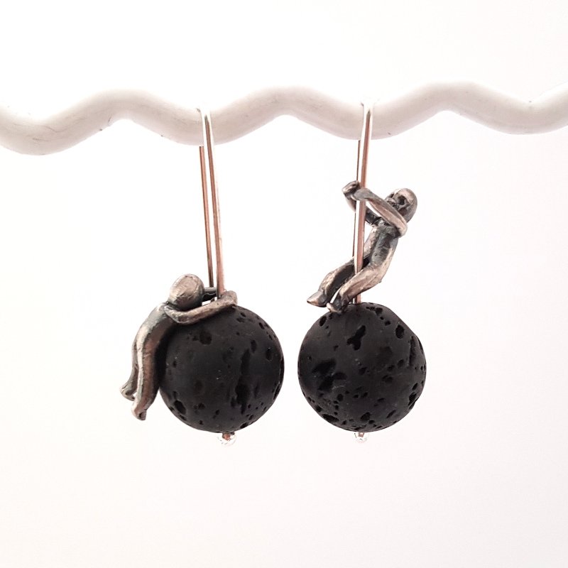 Little Men And Volcanic Lava Gemstone Earrings