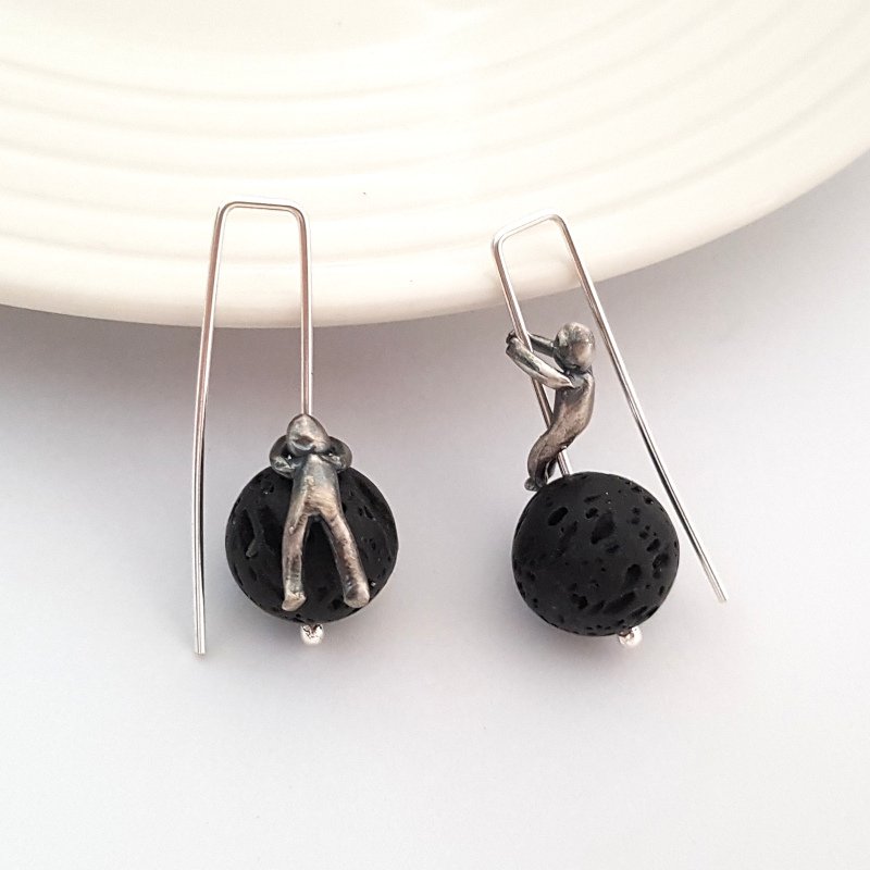 Little Men And Volcanic Lava Gemstone Earrings