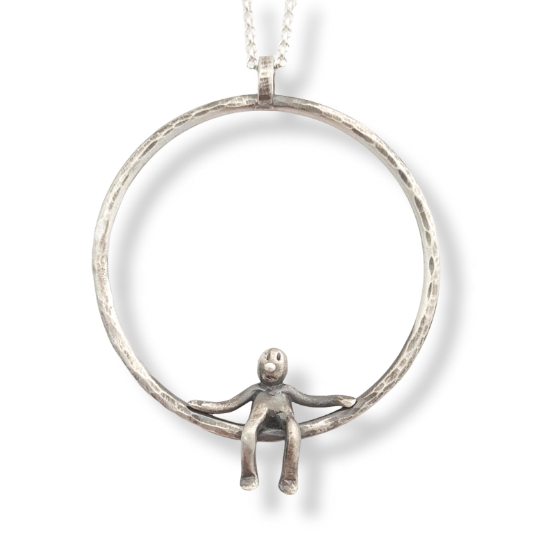 Textured Ring People Pendant - Minimalist Style