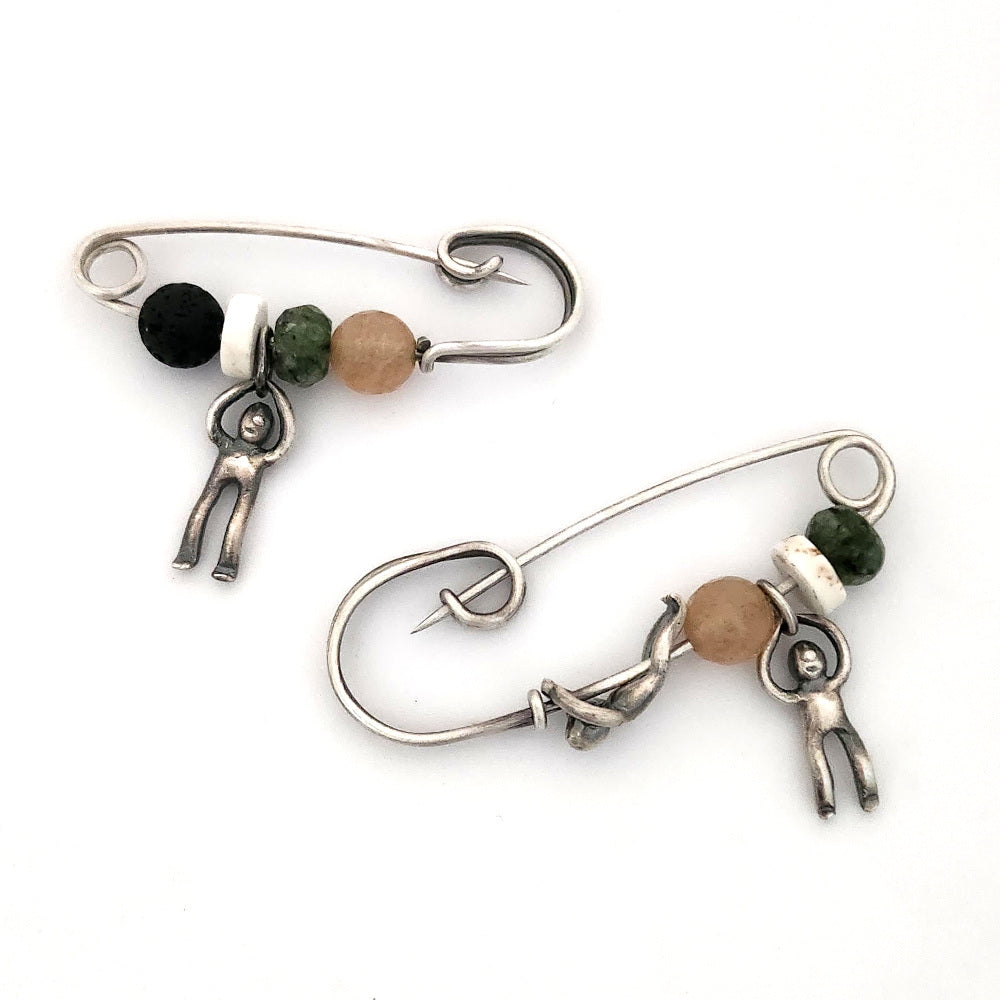 Sterling Silver Safety Pin With Gemstones - Small