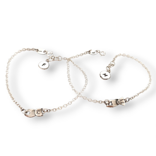 Cat and dog sterling silver bracelet with initial